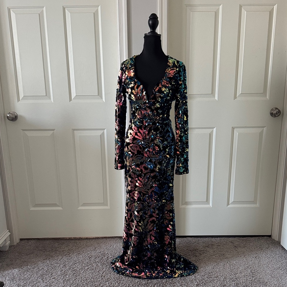 Fashion Nova Vibrant Sequin Long Sleeve Dress